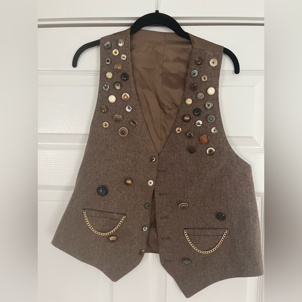Brown Button-Embellished Vest